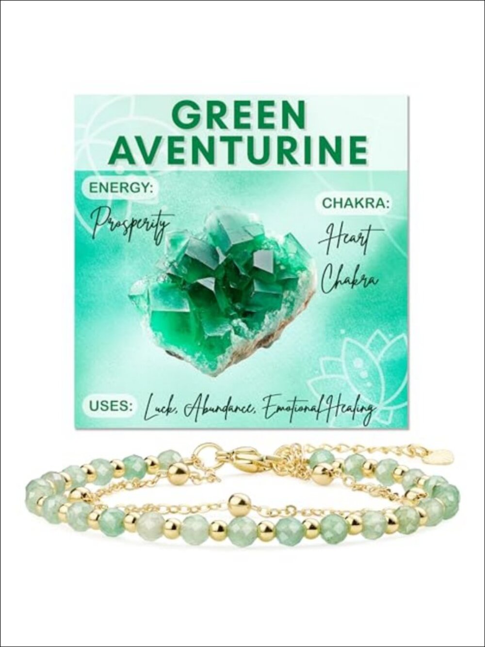 Green Aventurine Beaded Bracelet 18K Gold-Plated Adjustable Link